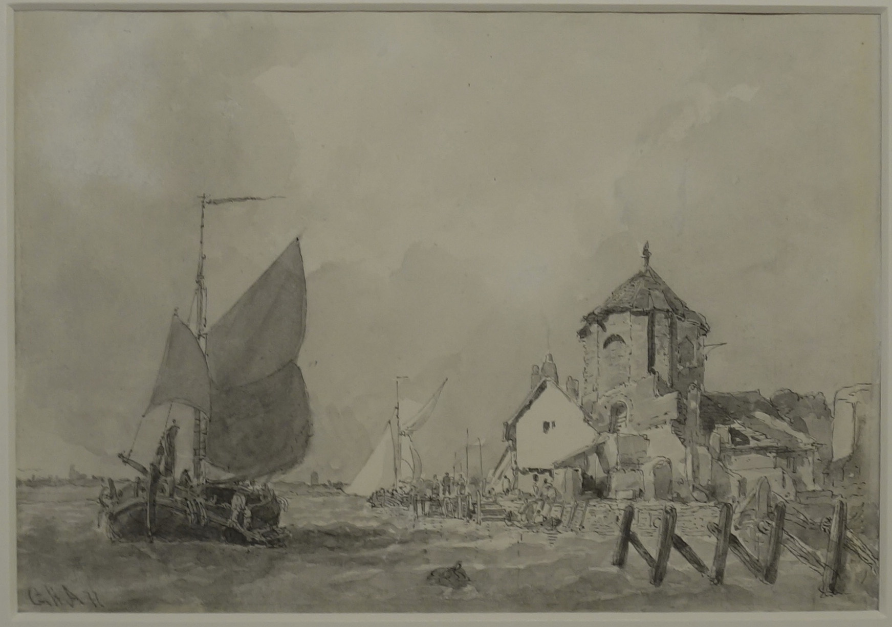 Set of 3 Sketches of Boats at the Quayside